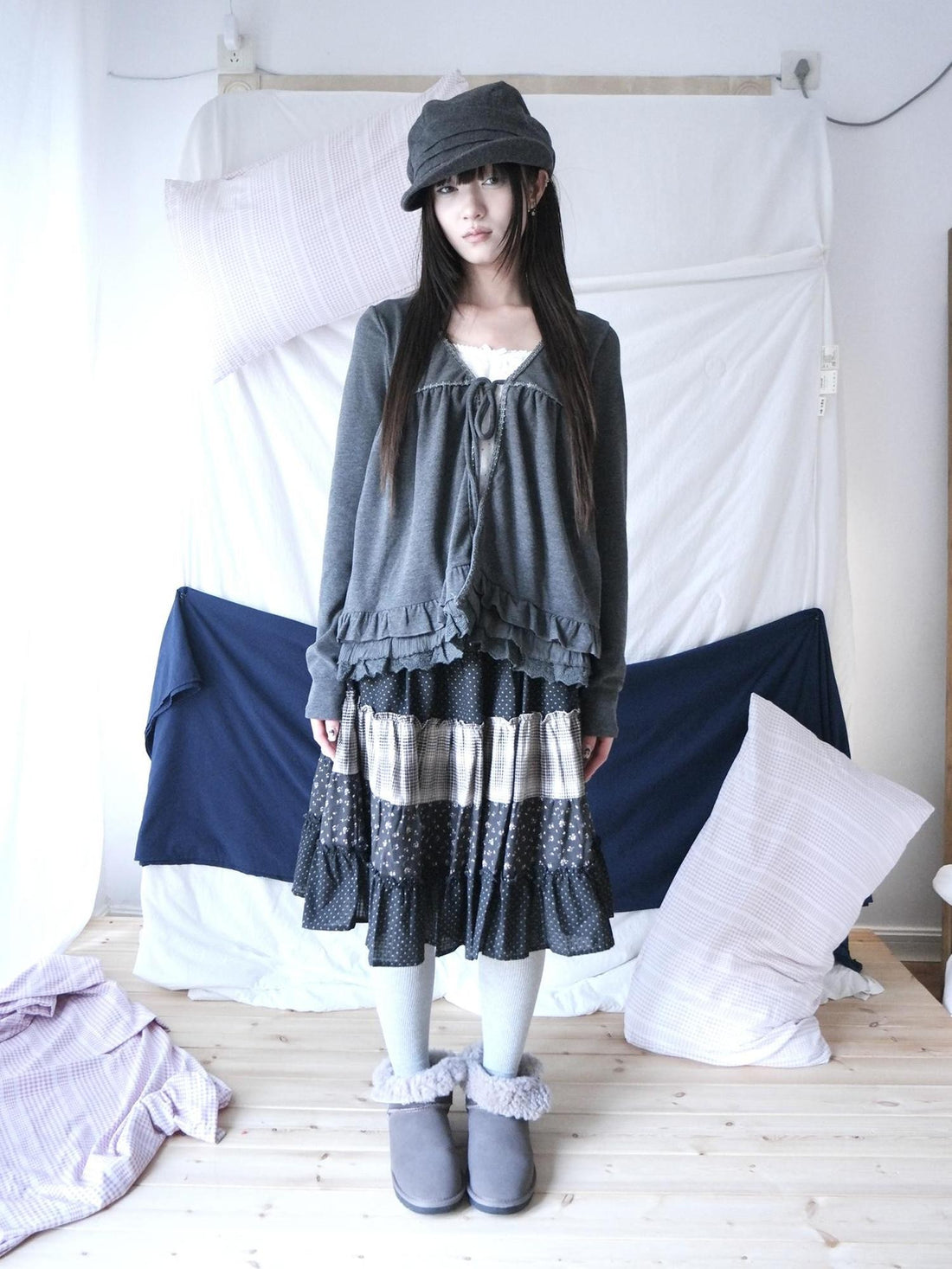 ang project Vintage Lace Up Layered Hem Women&