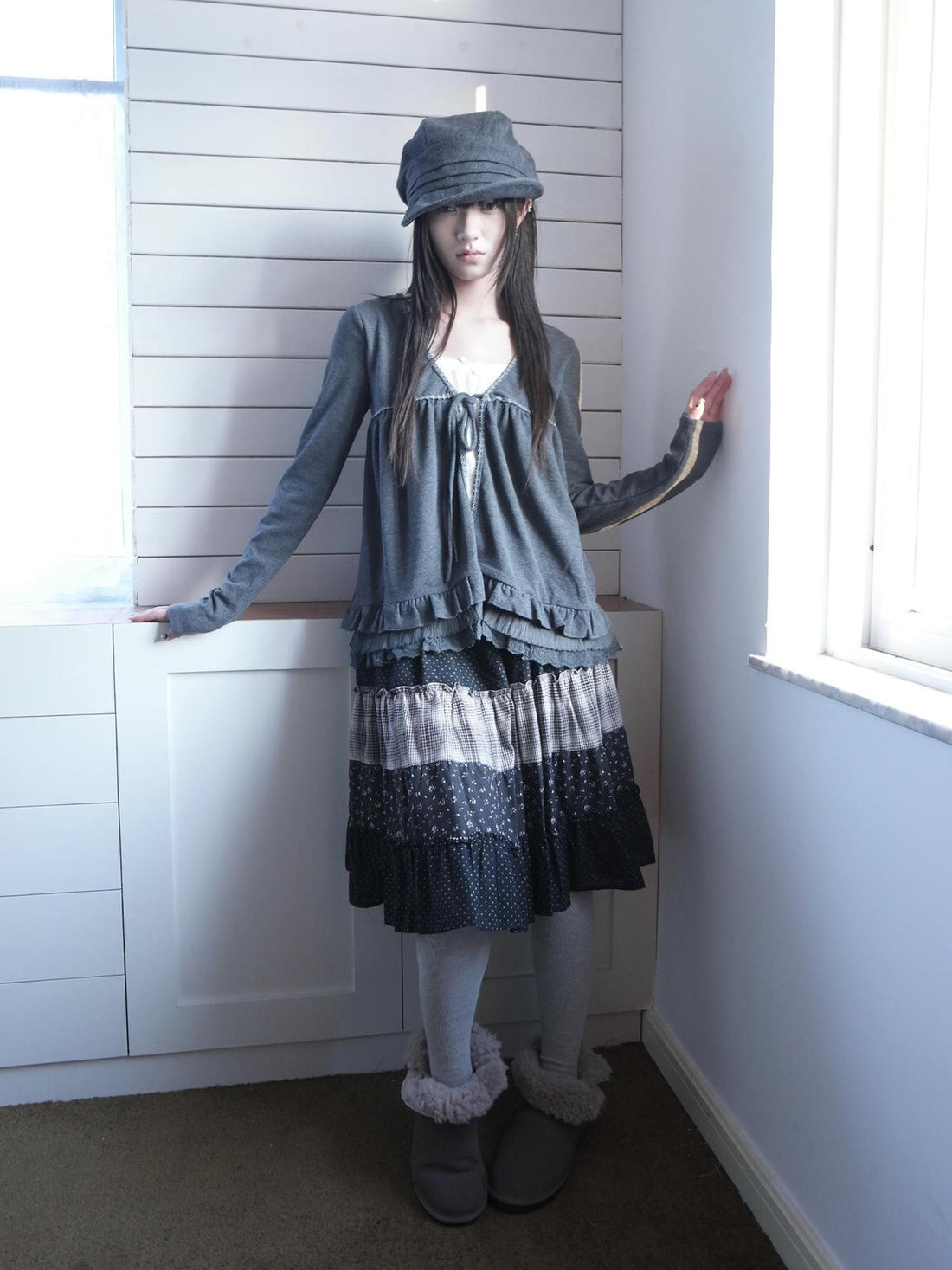 ang project Vintage Lace Up Layered Hem Women&