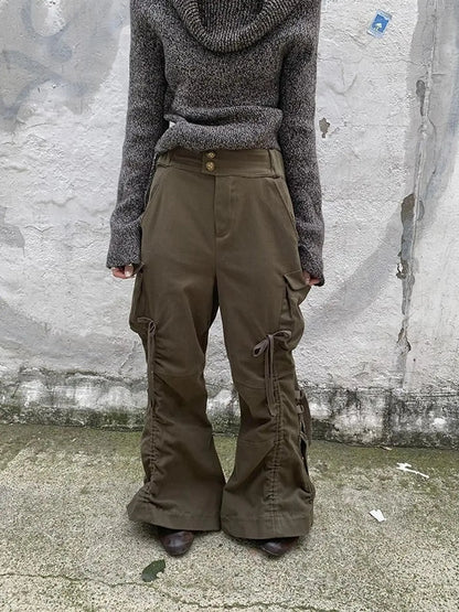Vintage Lace Up Wide Leg Cargo Pants