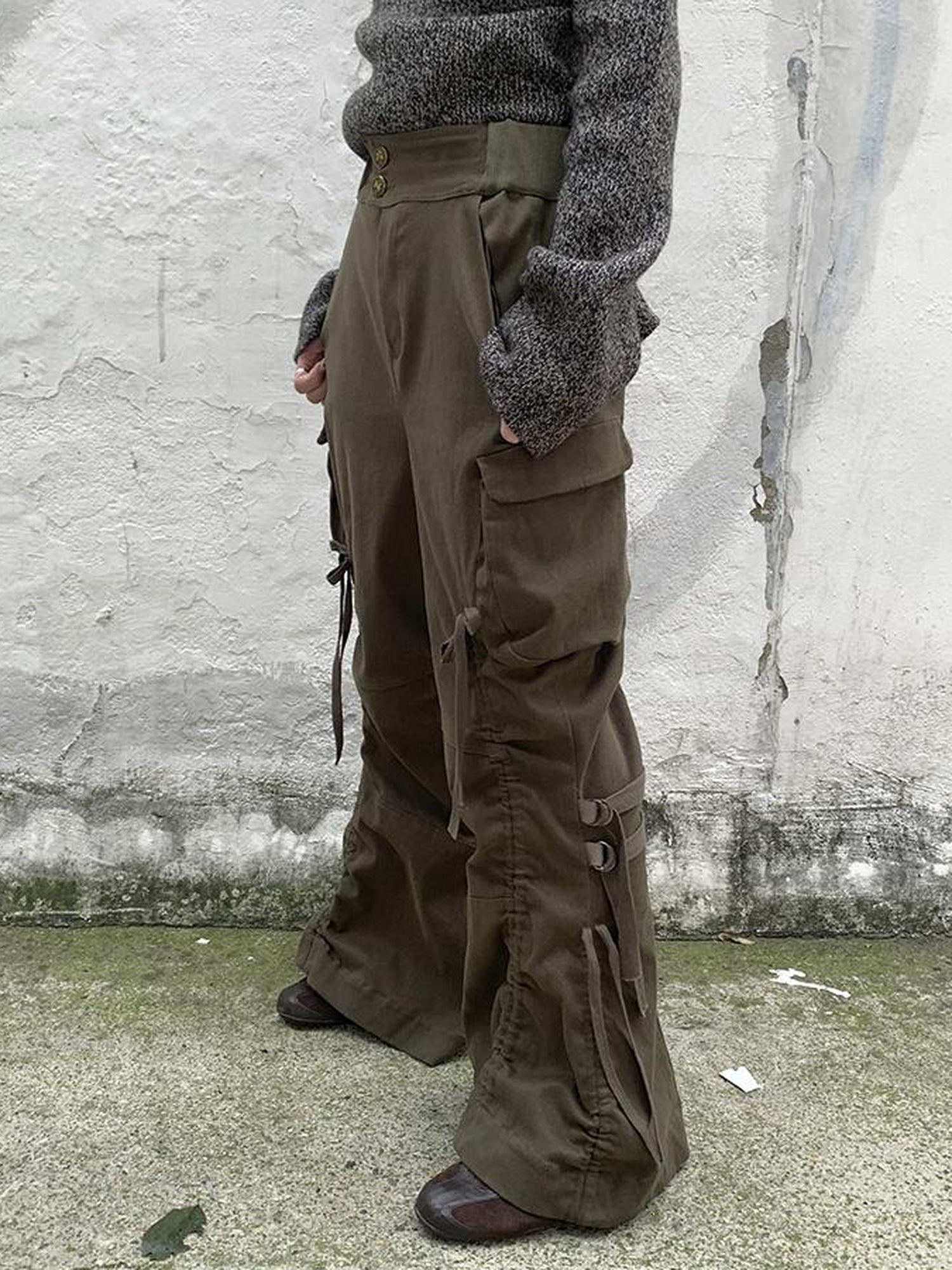 ang project Vintage Lace Up Wide Leg Cargo Pants