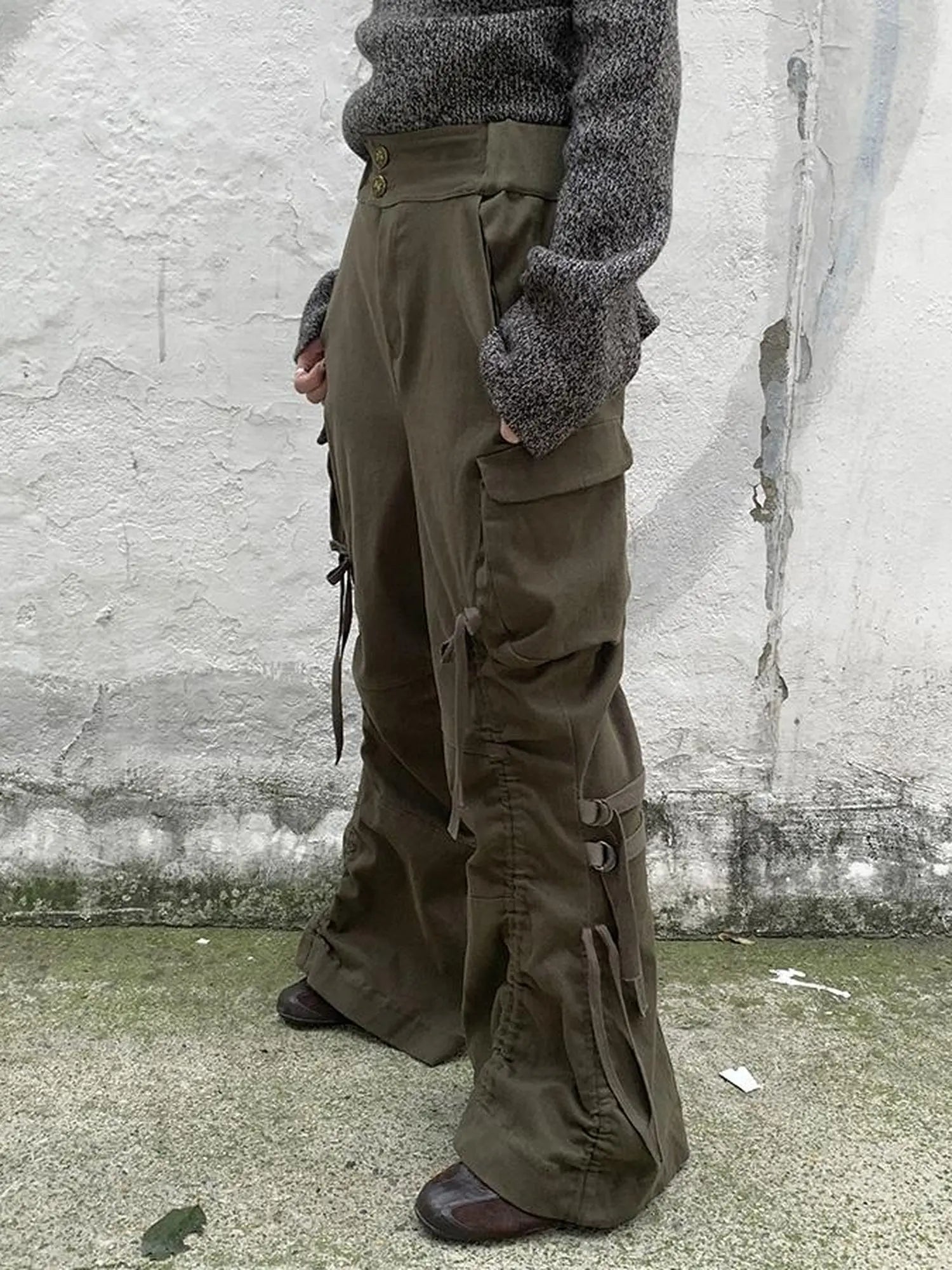 Vintage Lace Up Wide Leg Cargo Pants