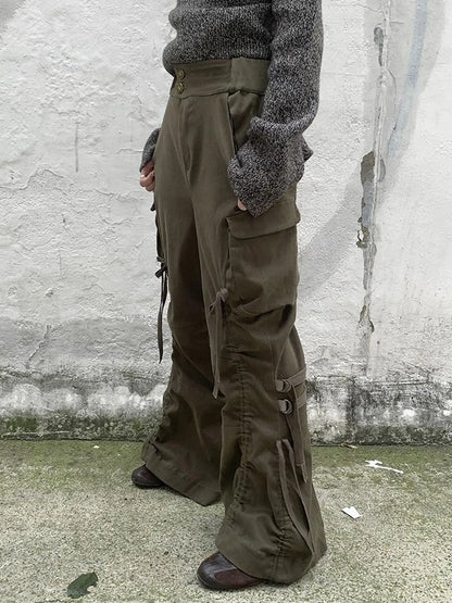 Vintage Lace Up Wide Leg Cargo Pants
