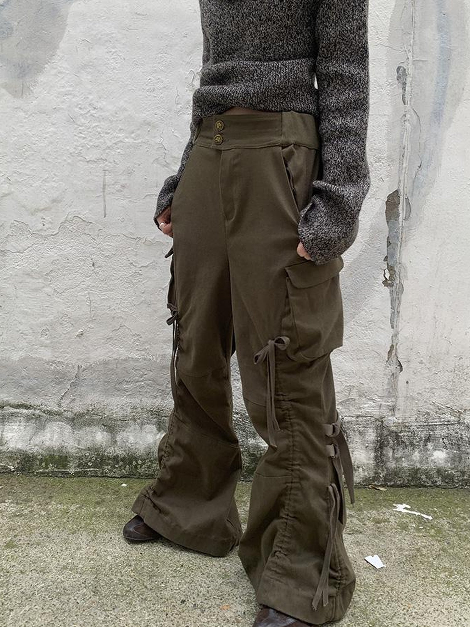 ang project Vintage Lace Up Wide Leg Cargo Pants