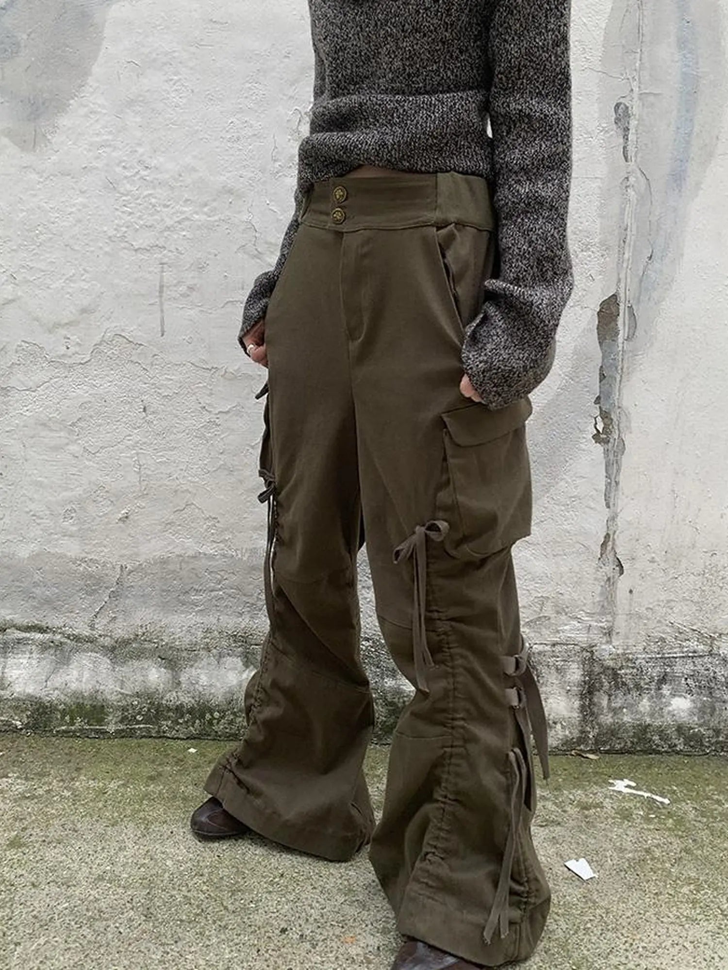 Vintage Lace Up Wide Leg Cargo Pants