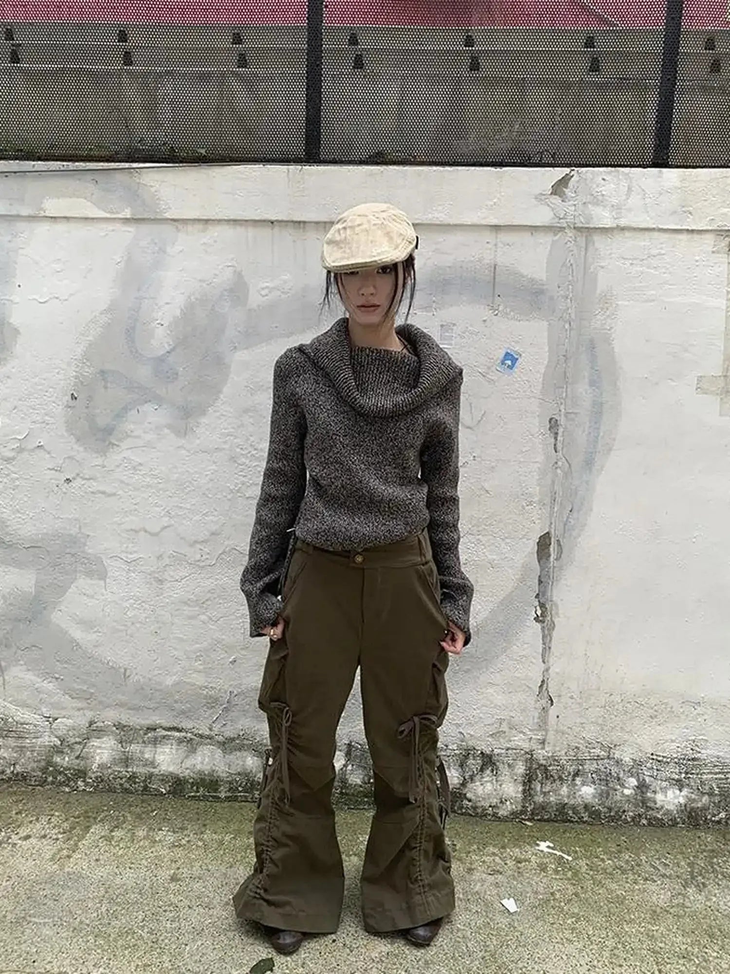 Vintage Lace Up Wide Leg Cargo Pants