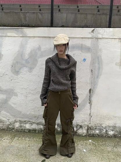 Vintage Lace Up Wide Leg Cargo Pants