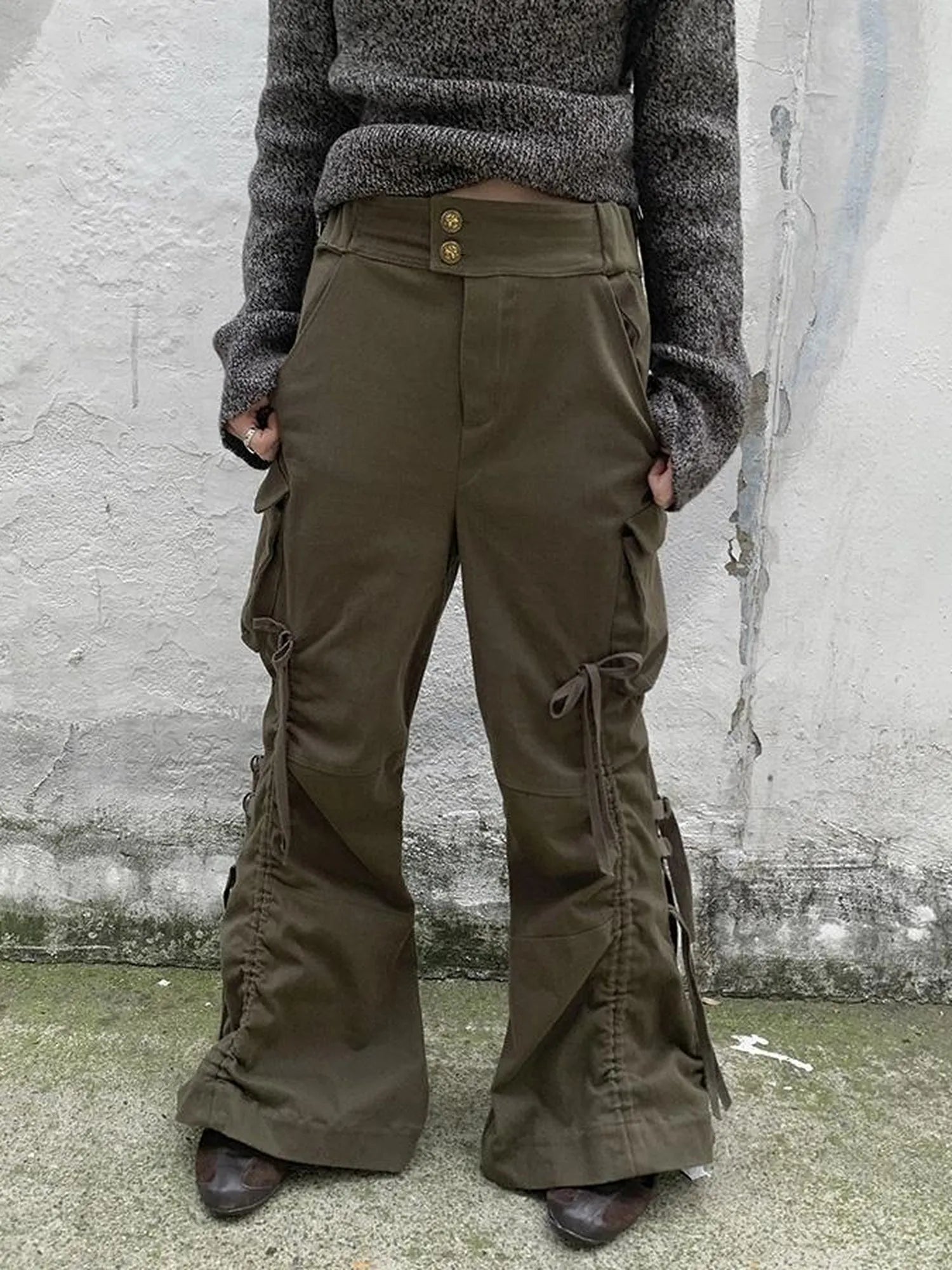 Vintage Lace Up Wide Leg Cargo Pants