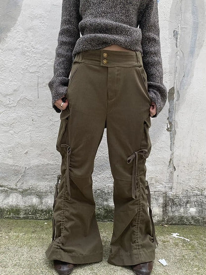 Vintage Lace Up Wide Leg Cargo Pants