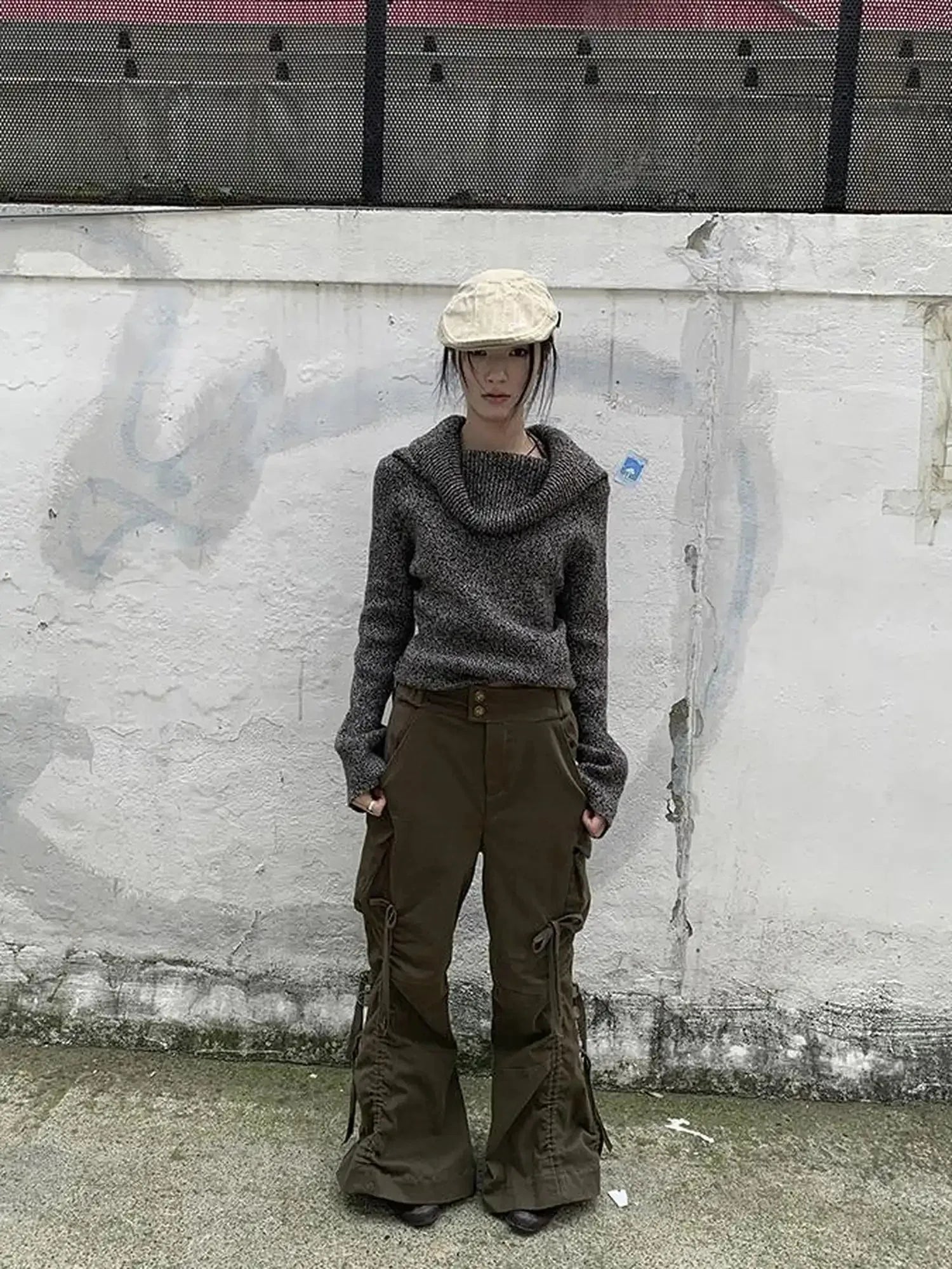 Vintage Lace Up Wide Leg Cargo Pants