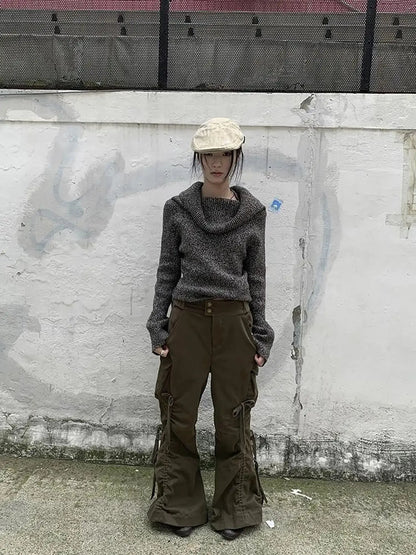 Vintage Lace Up Wide Leg Cargo Pants