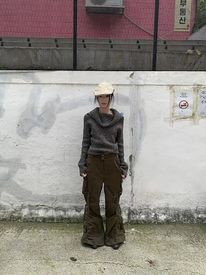 Vintage Lace Up Wide Leg Cargo Pants