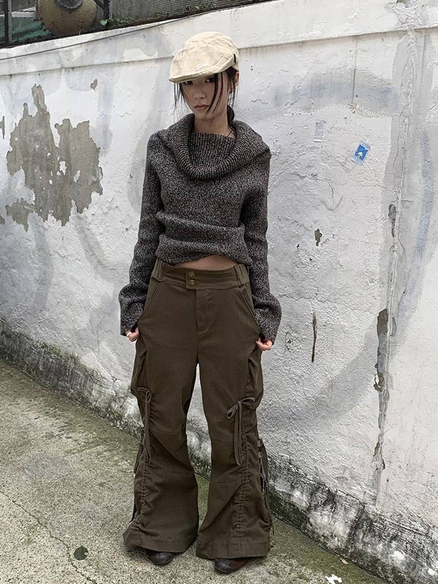 ang project Vintage Lace Up Wide Leg Cargo Pants