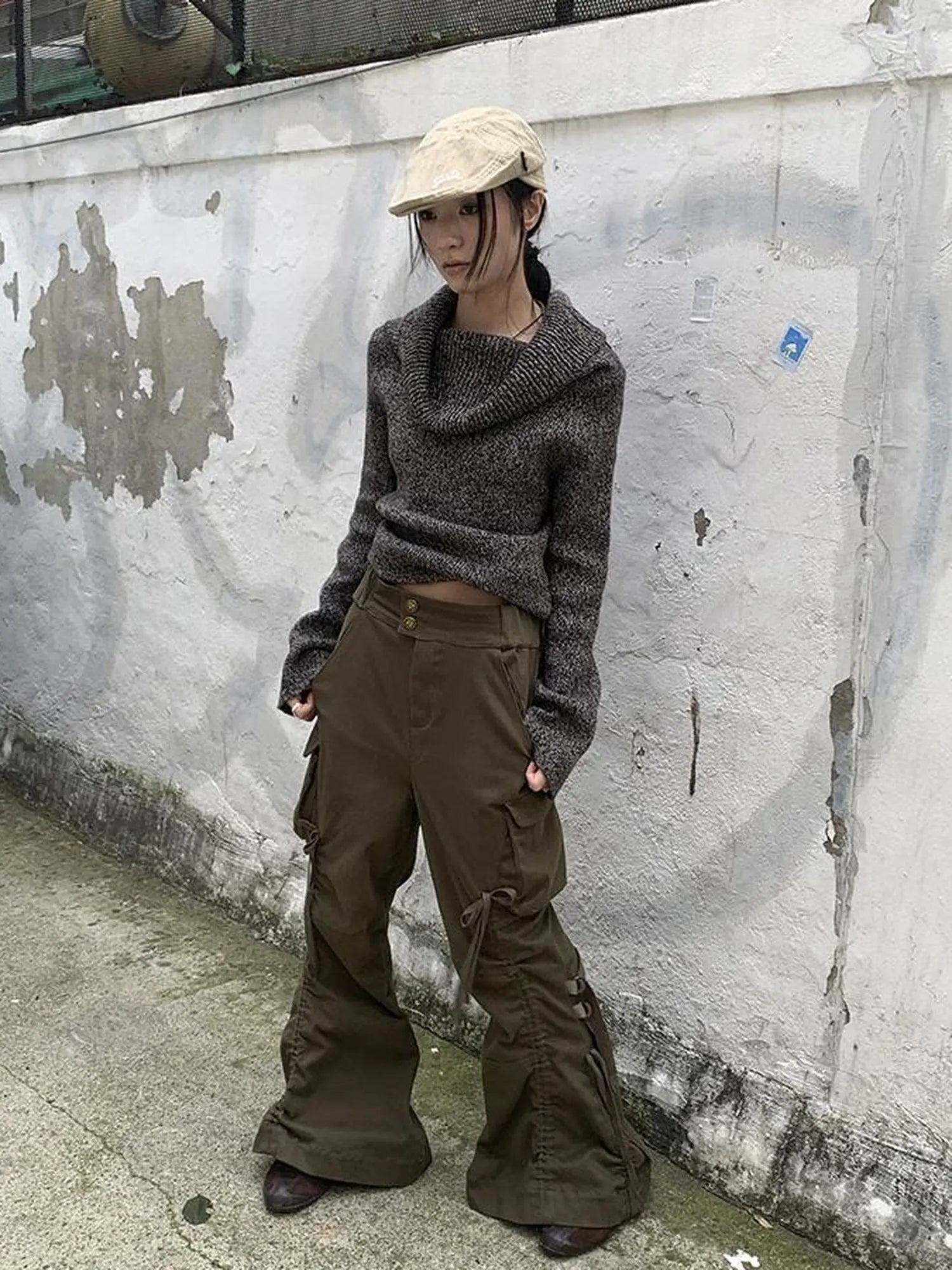 Vintage Lace Up Wide Leg Cargo Pants