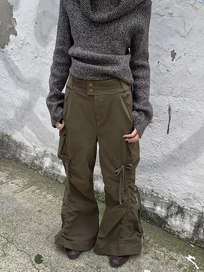 Vintage Lace Up Wide Leg Cargo Pants