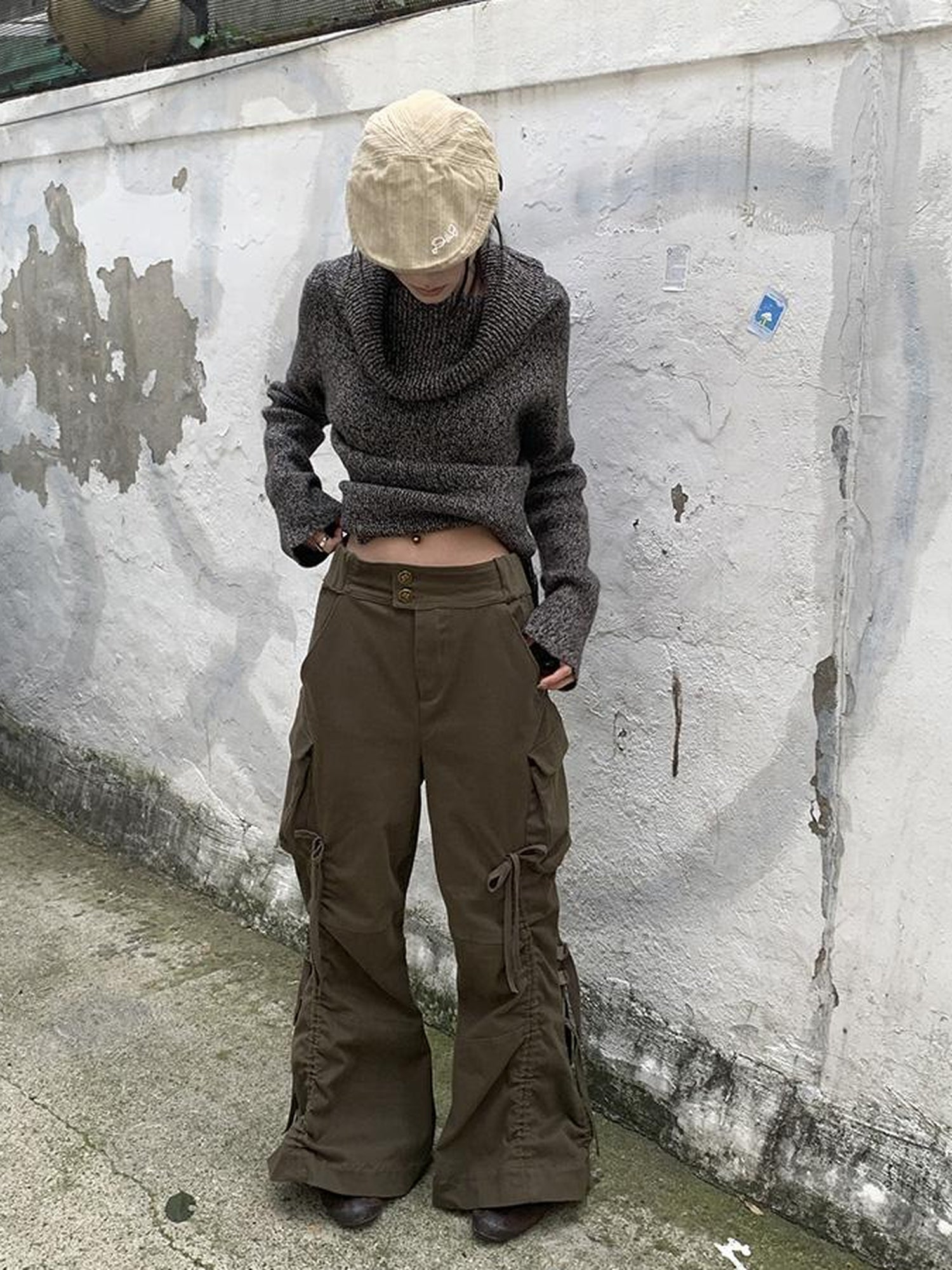 ang project Vintage Lace Up Wide Leg Cargo Pants