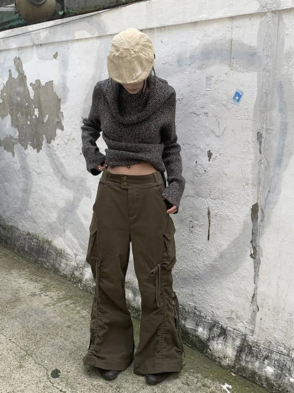 Vintage Lace Up Wide Leg Cargo Pants