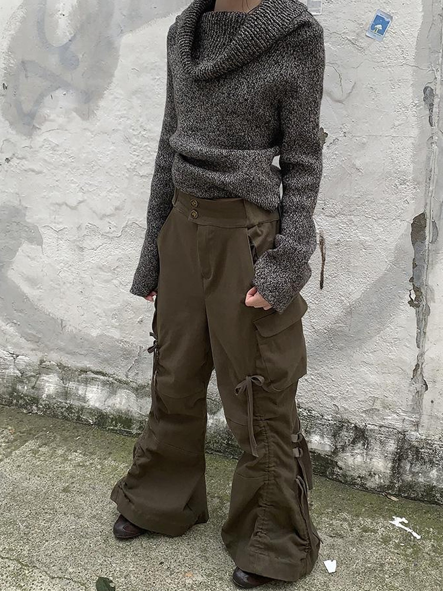 ang project Vintage Lace Up Wide Leg Cargo Pants