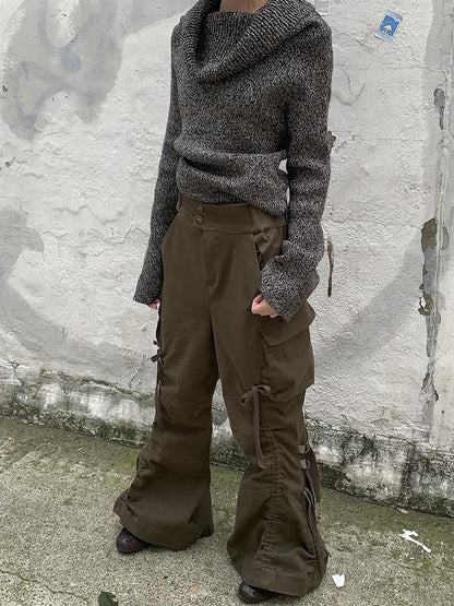 ang project Vintage Lace Up Wide Leg Cargo Pants