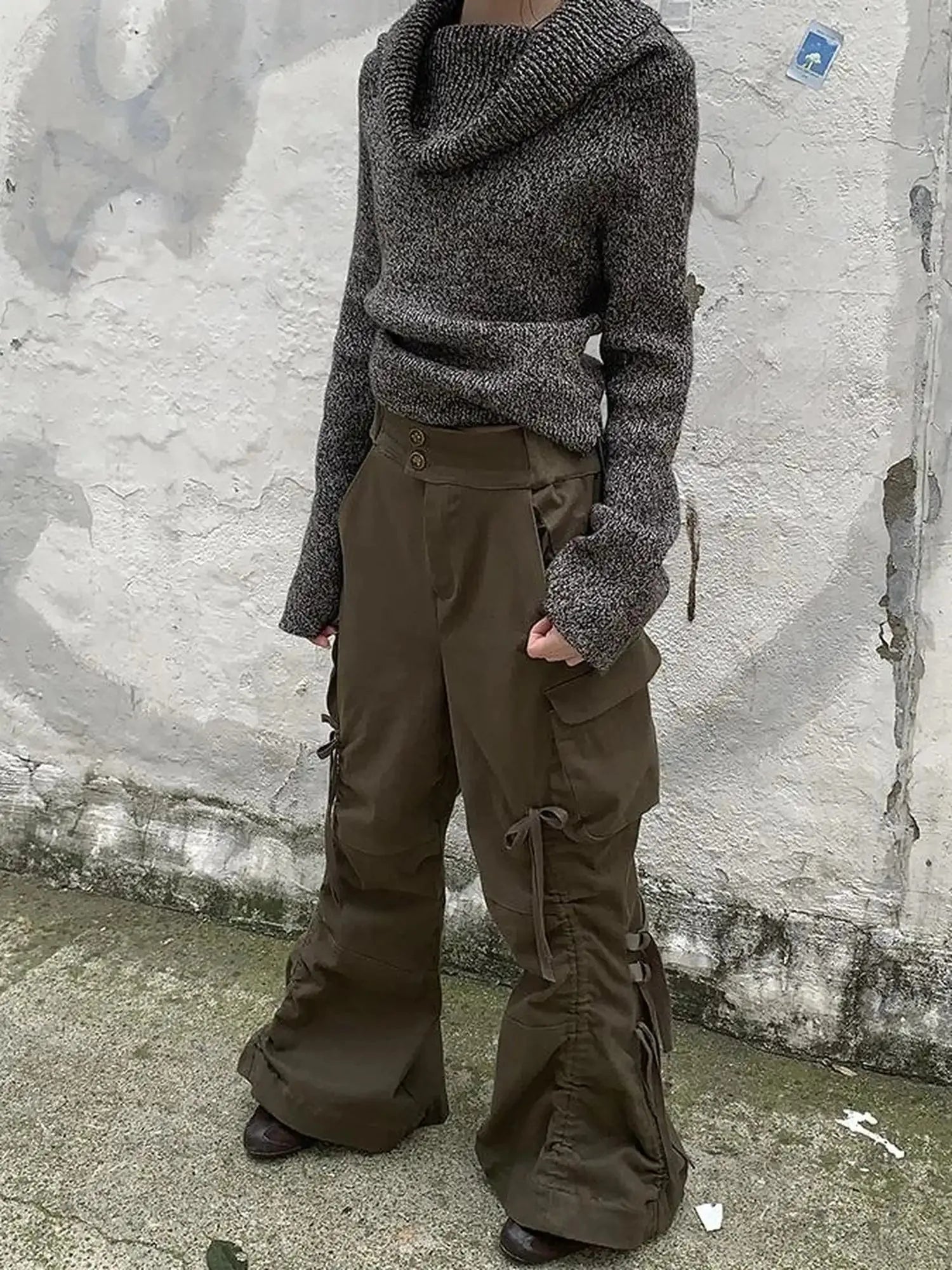 Vintage Lace Up Wide Leg Cargo Pants