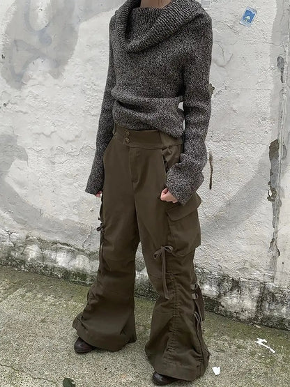 Vintage Lace Up Wide Leg Cargo Pants