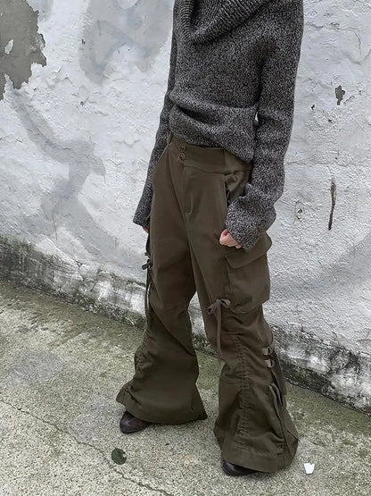 Vintage Lace Up Wide Leg Cargo Pants