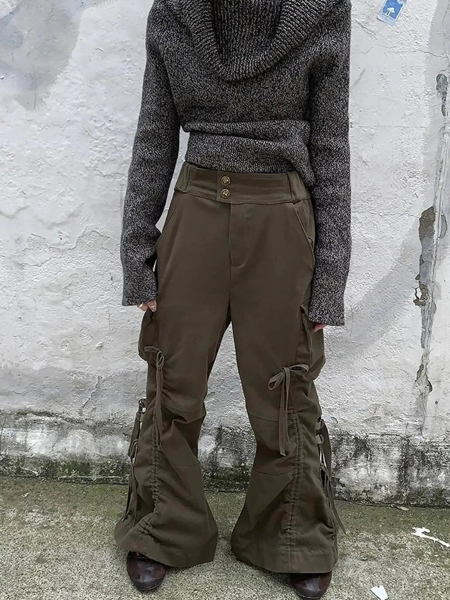 Vintage Lace Up Wide Leg Cargo Pants