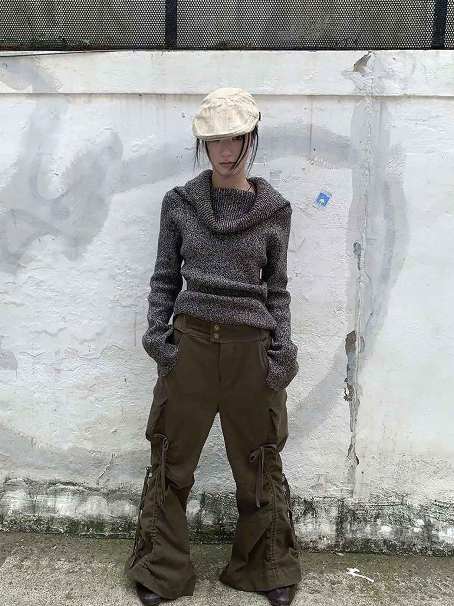 Vintage Lace Up Wide Leg Cargo Pants