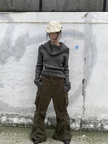 Vintage Lace Up Wide Leg Cargo Pants