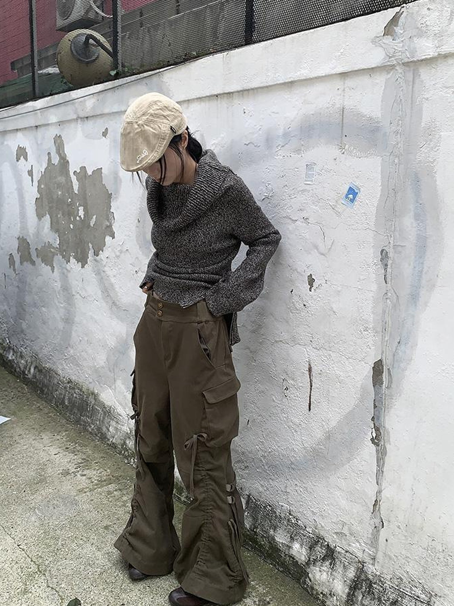 ang project Vintage Lace Up Wide Leg Cargo Pants