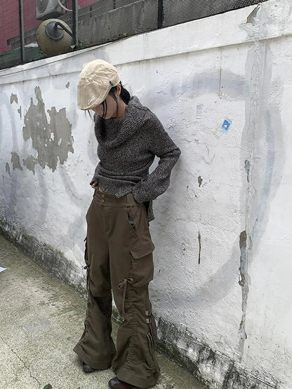 Vintage Lace Up Wide Leg Cargo Pants