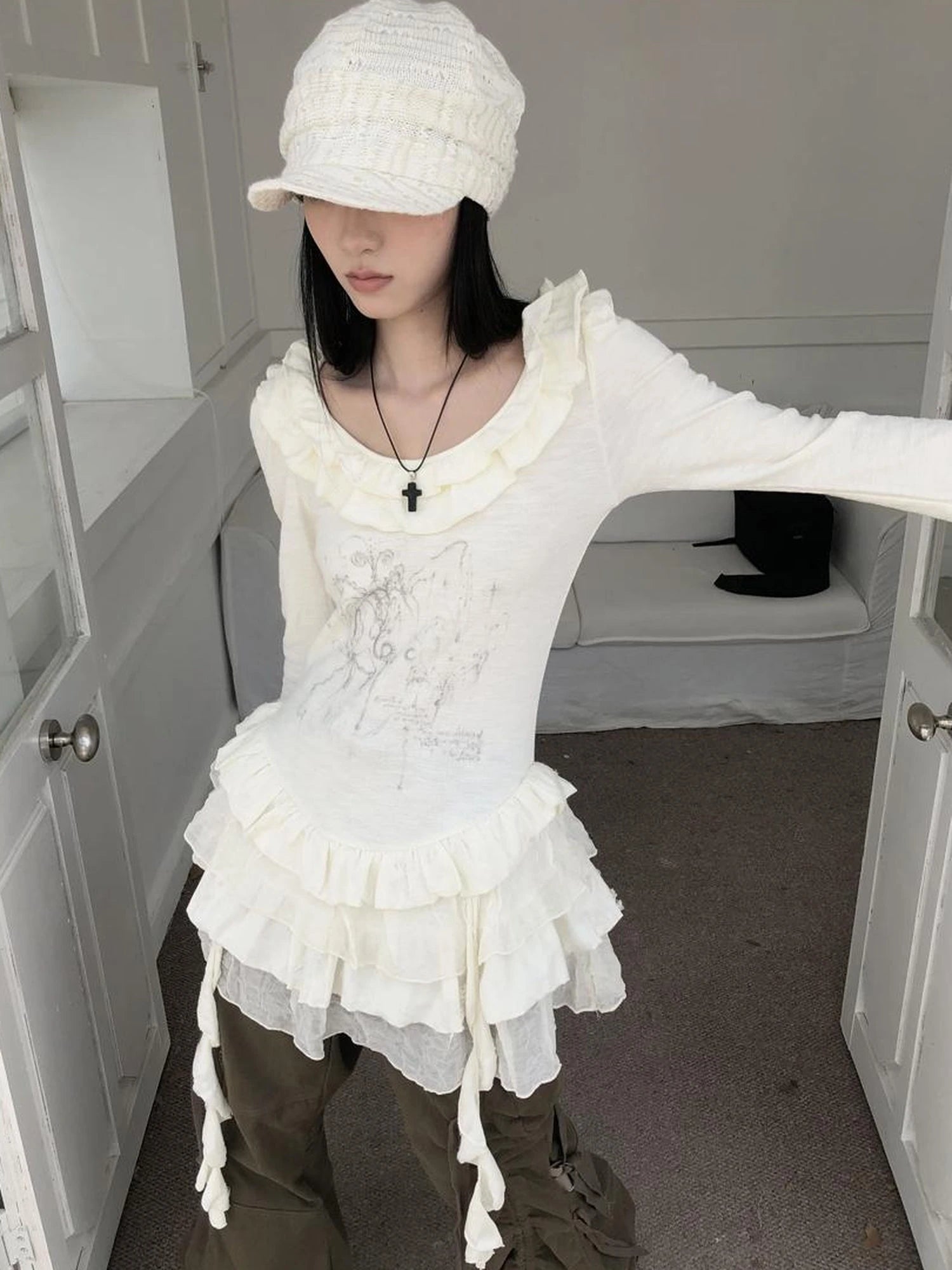 Vintage Lace Up Wide Leg Cargo Pants