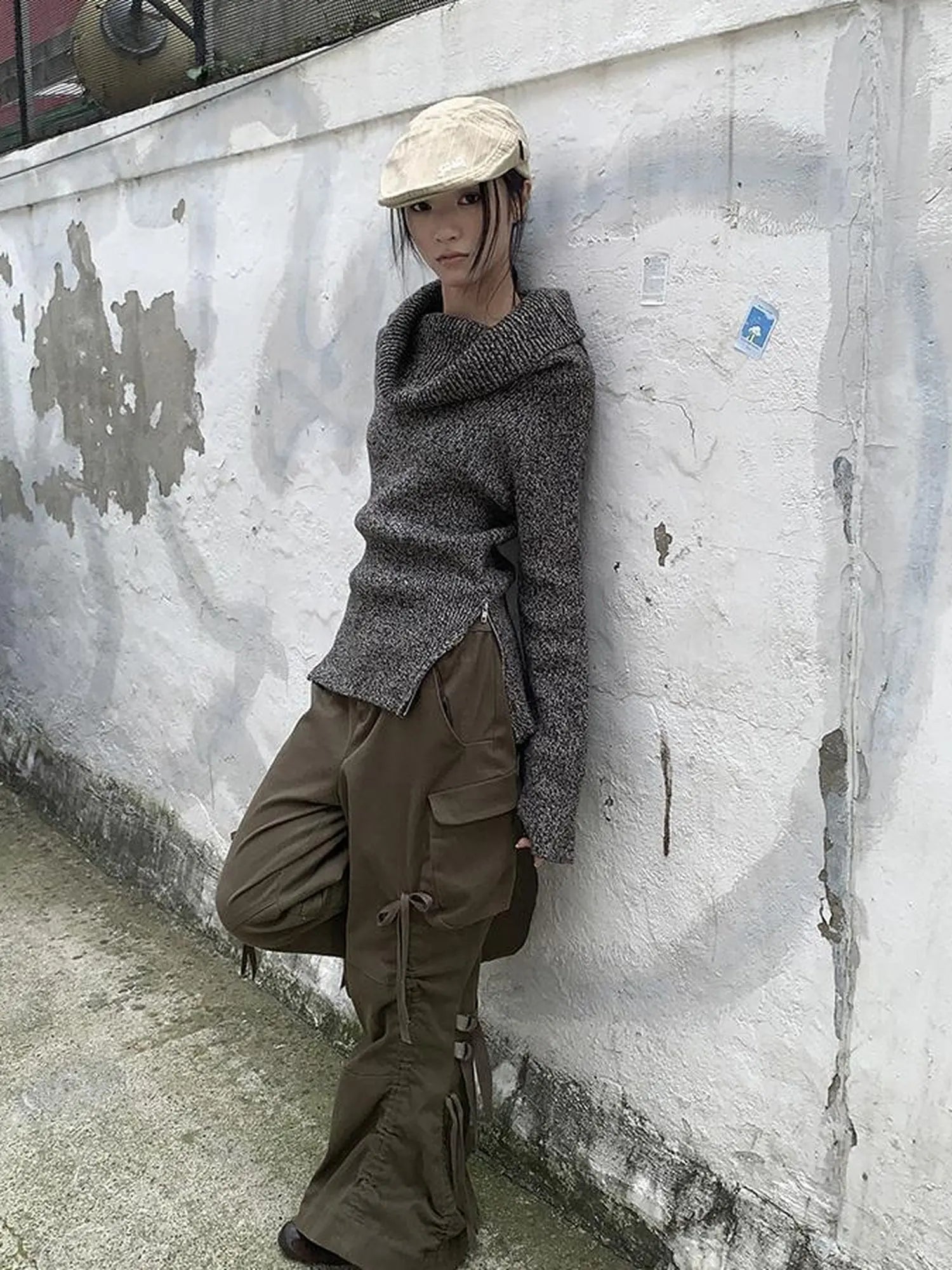 Vintage Lace Up Wide Leg Cargo Pants