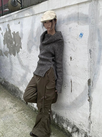 Vintage Lace Up Wide Leg Cargo Pants