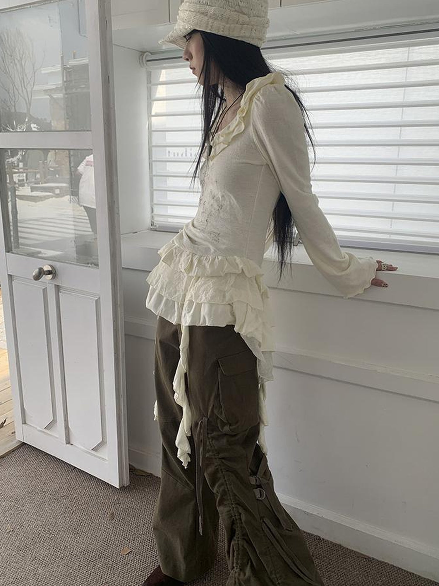 ang project Vintage Lace Up Wide Leg Cargo Pants