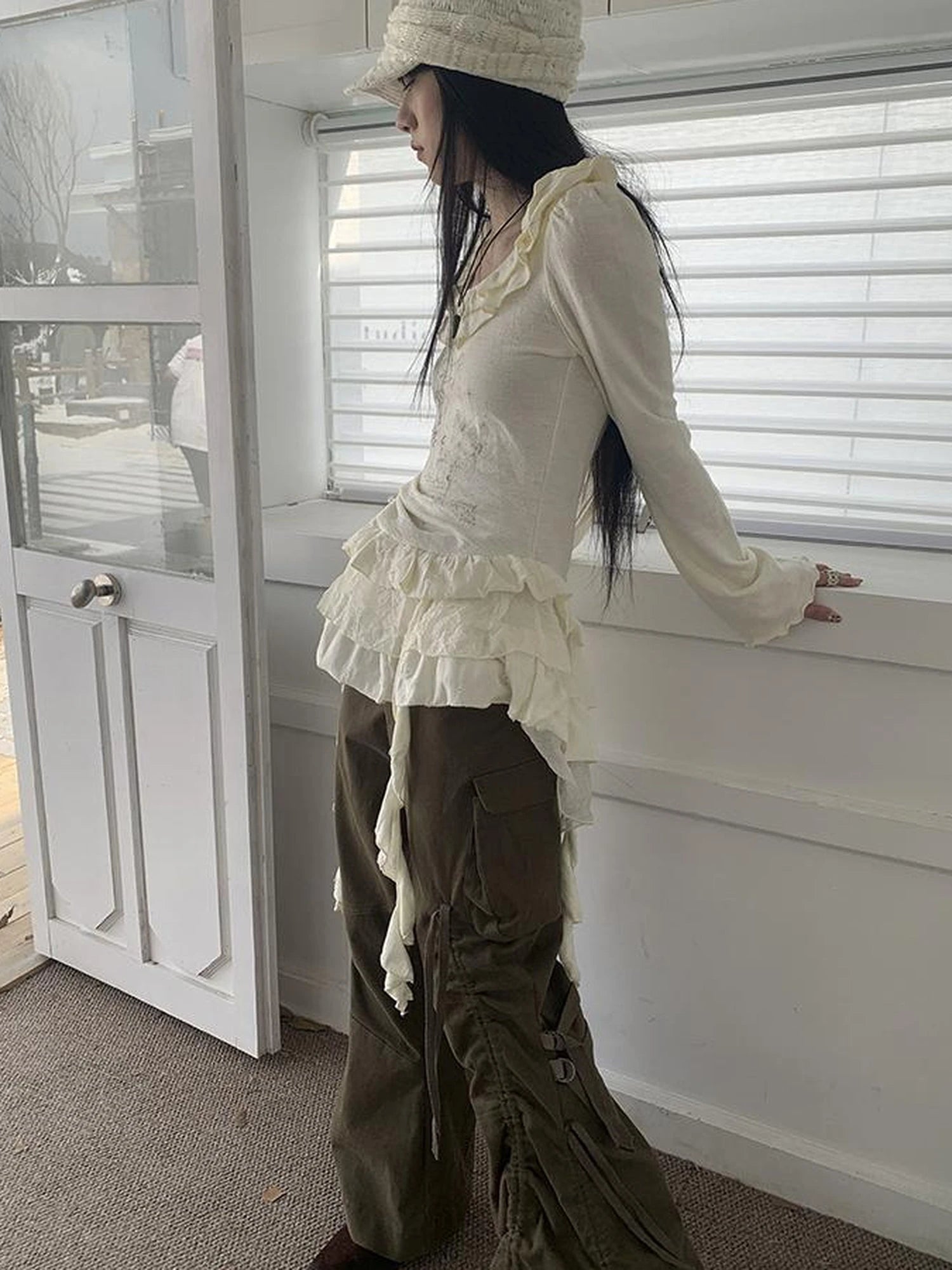 Vintage Lace Up Wide Leg Cargo Pants