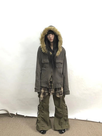 Vintage Lace Up Wide Leg Cargo Pants