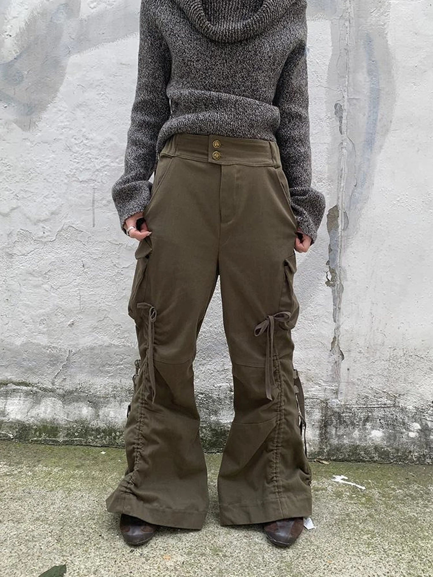 Vintage Lace Up Wide Leg Cargo Pants