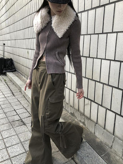 ang project Vintage Lace Up Wide Leg Cargo Pants