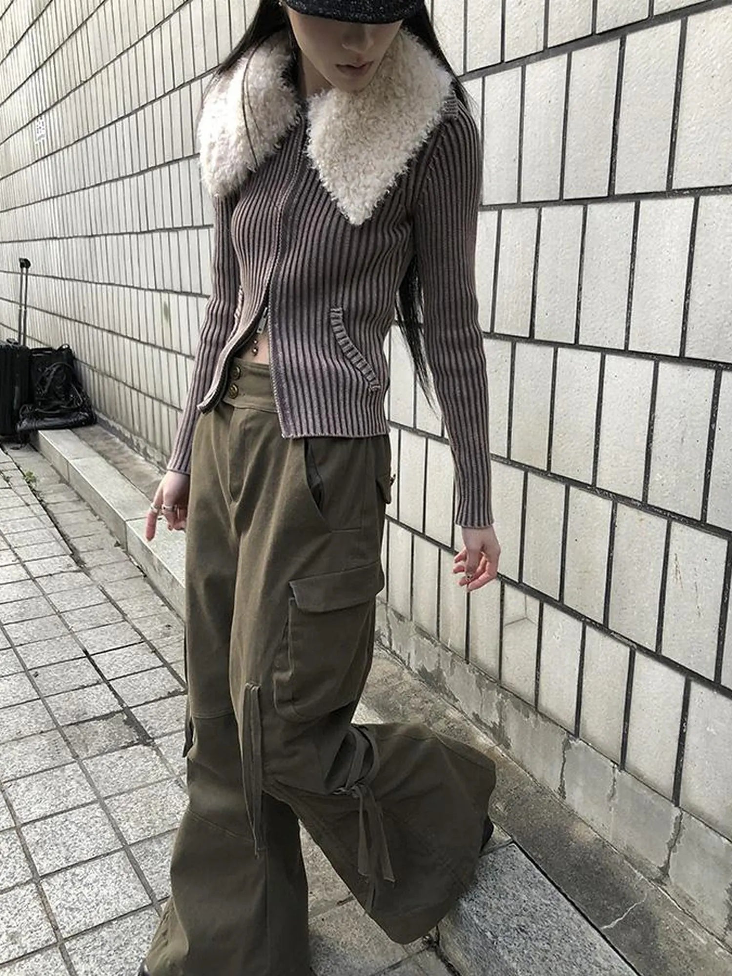 Vintage Lace Up Wide Leg Cargo Pants