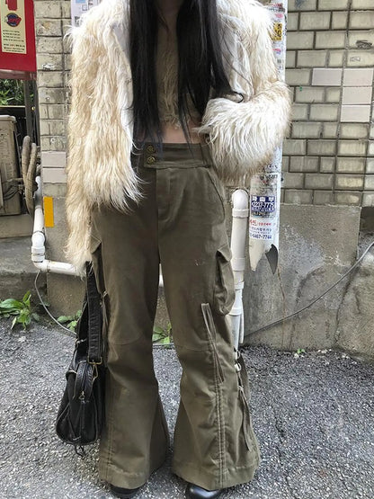 Vintage Lace Up Wide Leg Cargo Pants