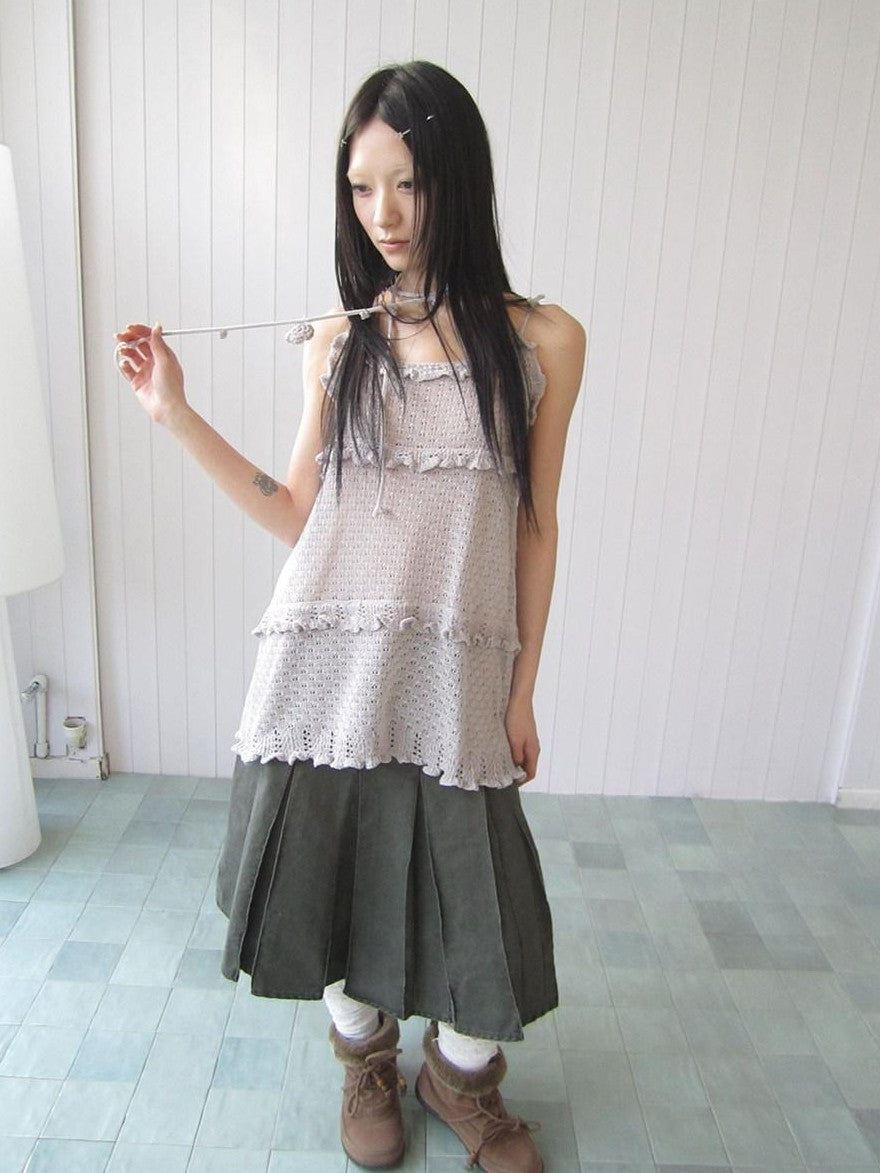 ang project Vintage Layered Cutout Lettuce Hem Women&