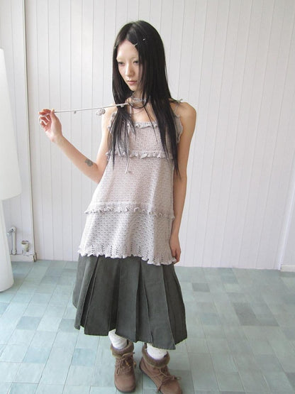 ang project Vintage Layered Cutout Lettuce Hem Women&