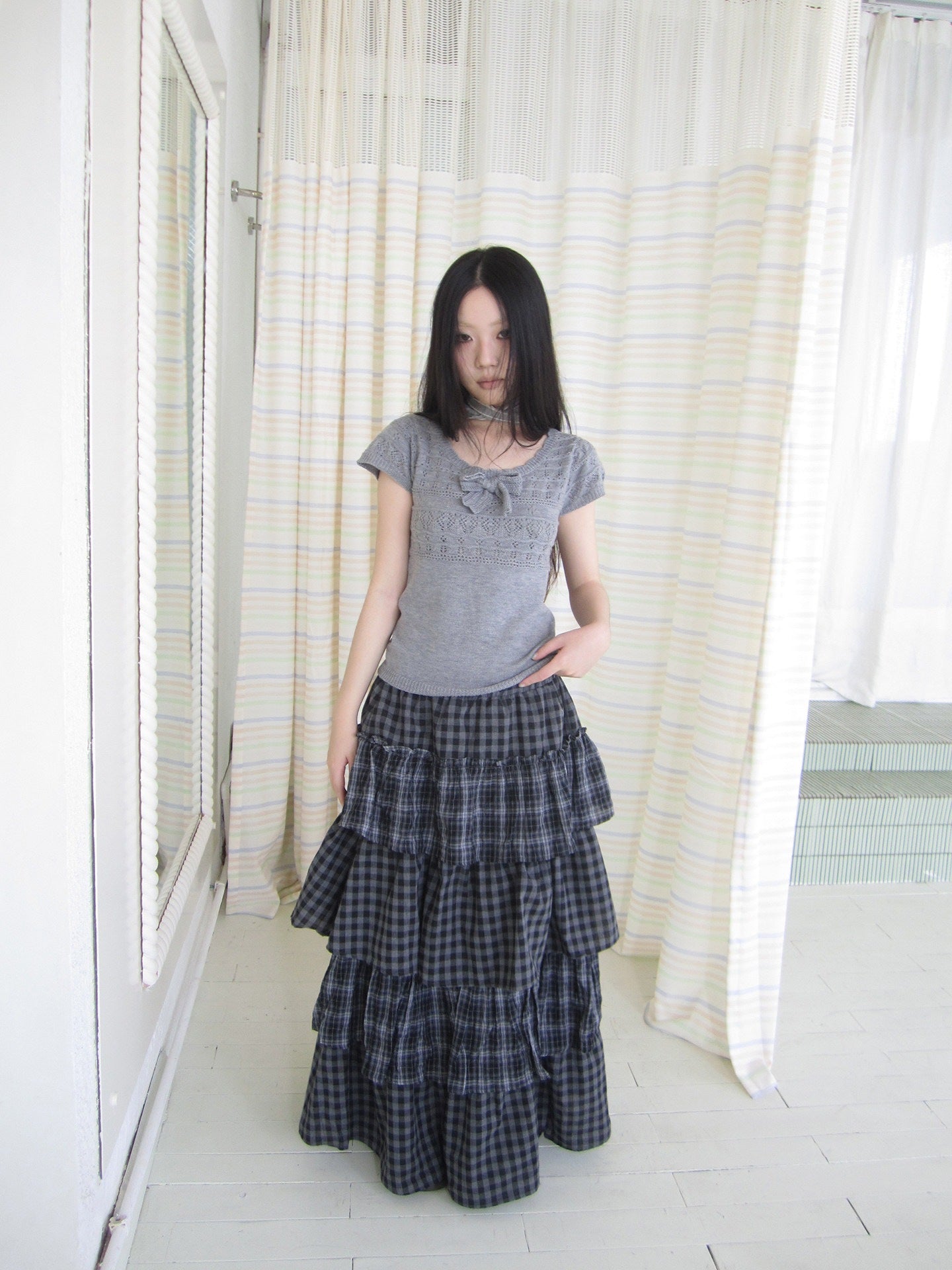 ang project Vintage Layered Plaid Patchwork Tiered Women&