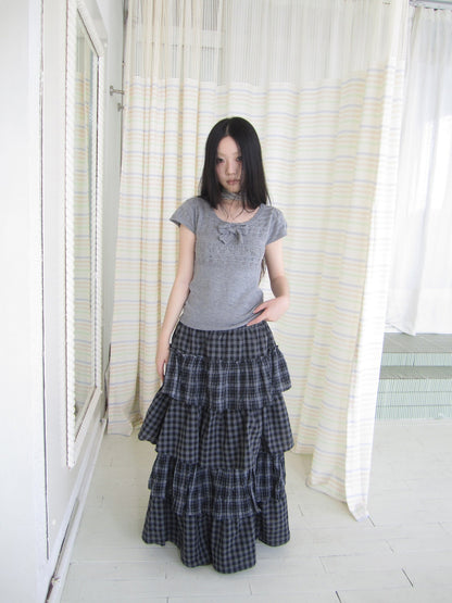 ang project Vintage Layered Plaid Patchwork Tiered Women&