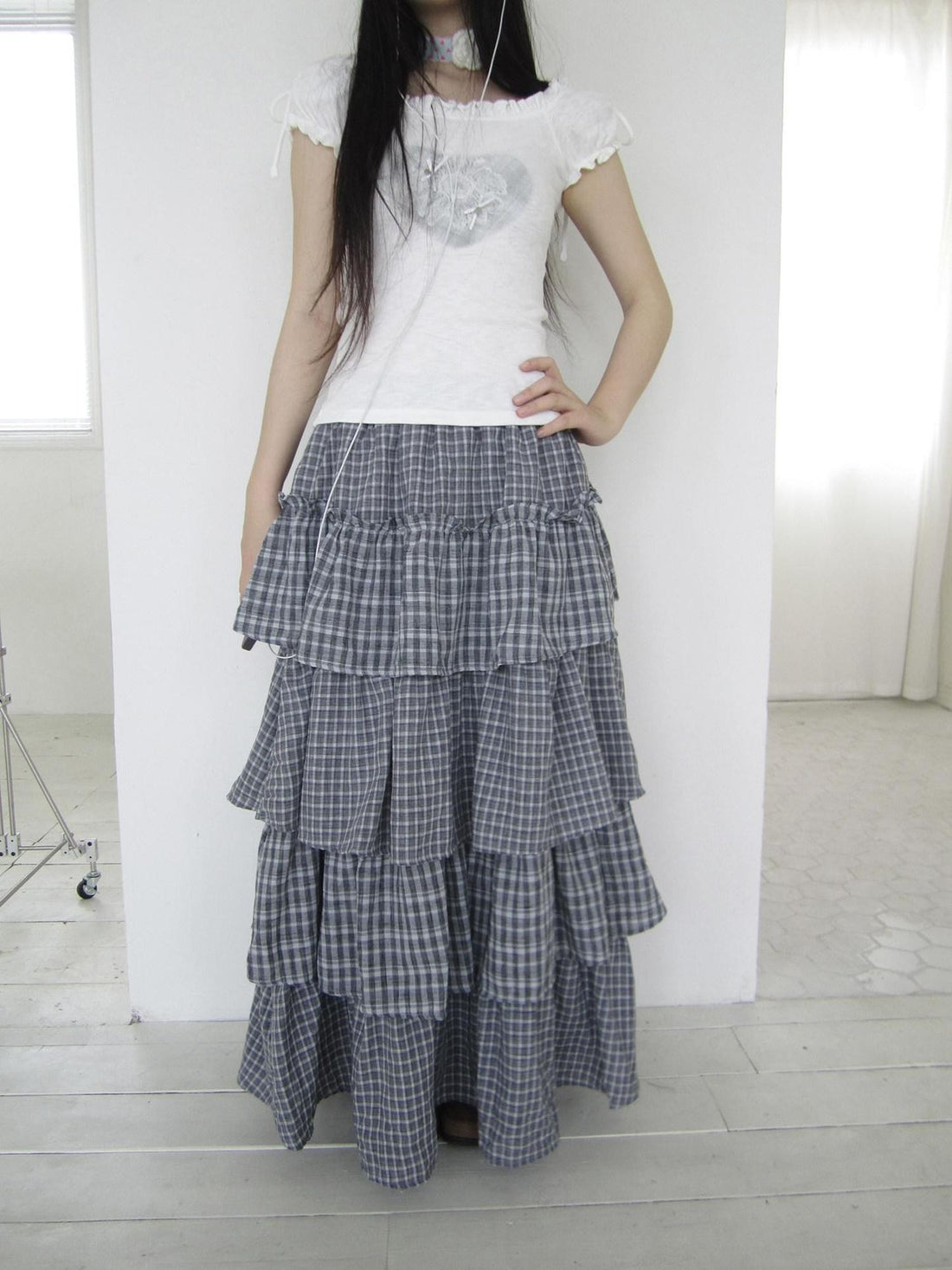 ang project Vintage Layered Plaid Patchwork Tiered Women&