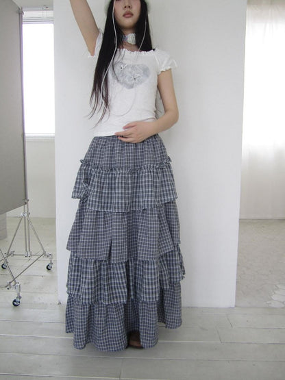 ang project Vintage Layered Plaid Patchwork Tiered Women&