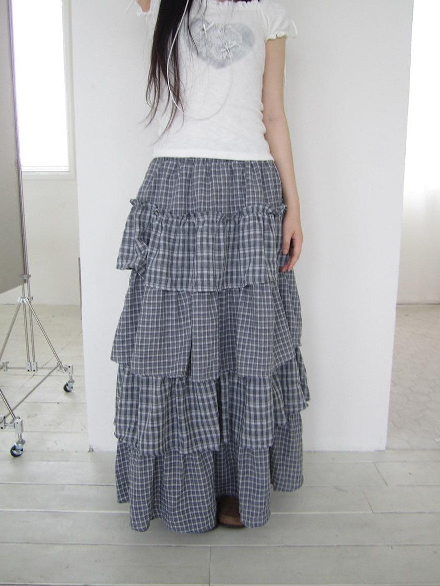 ang project Vintage Layered Plaid Patchwork Tiered Women&