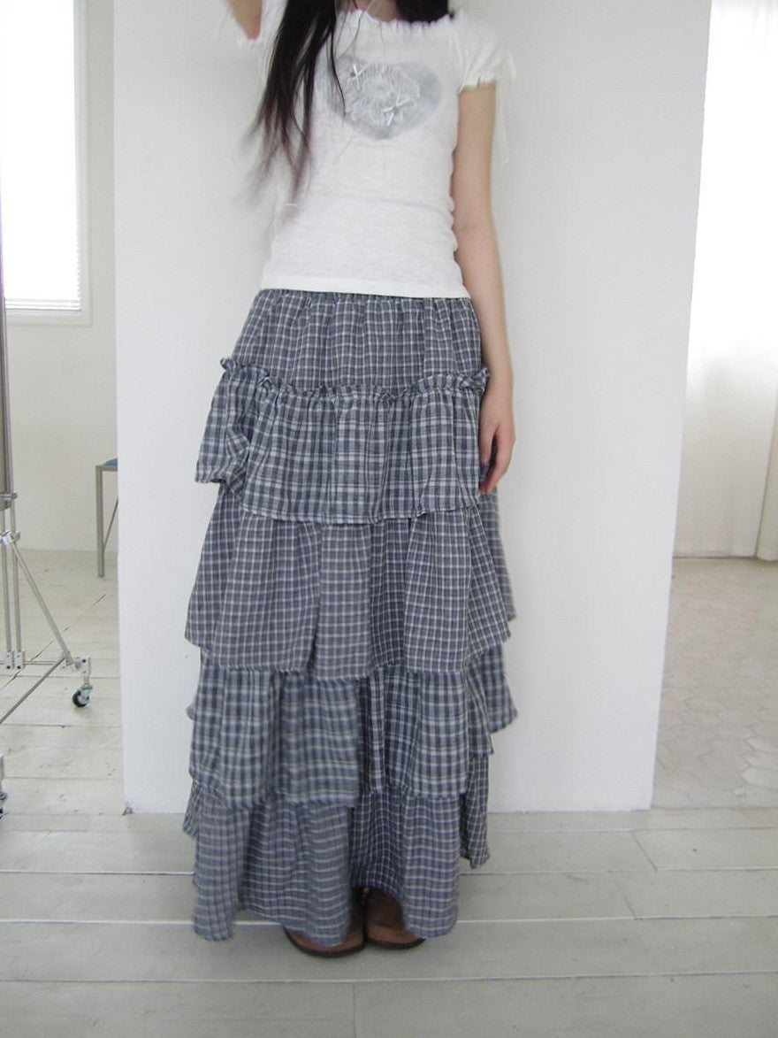 ang project Vintage Layered Plaid Patchwork Tiered Women&