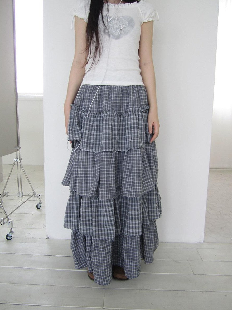 ang project Vintage Layered Plaid Patchwork Tiered Women&