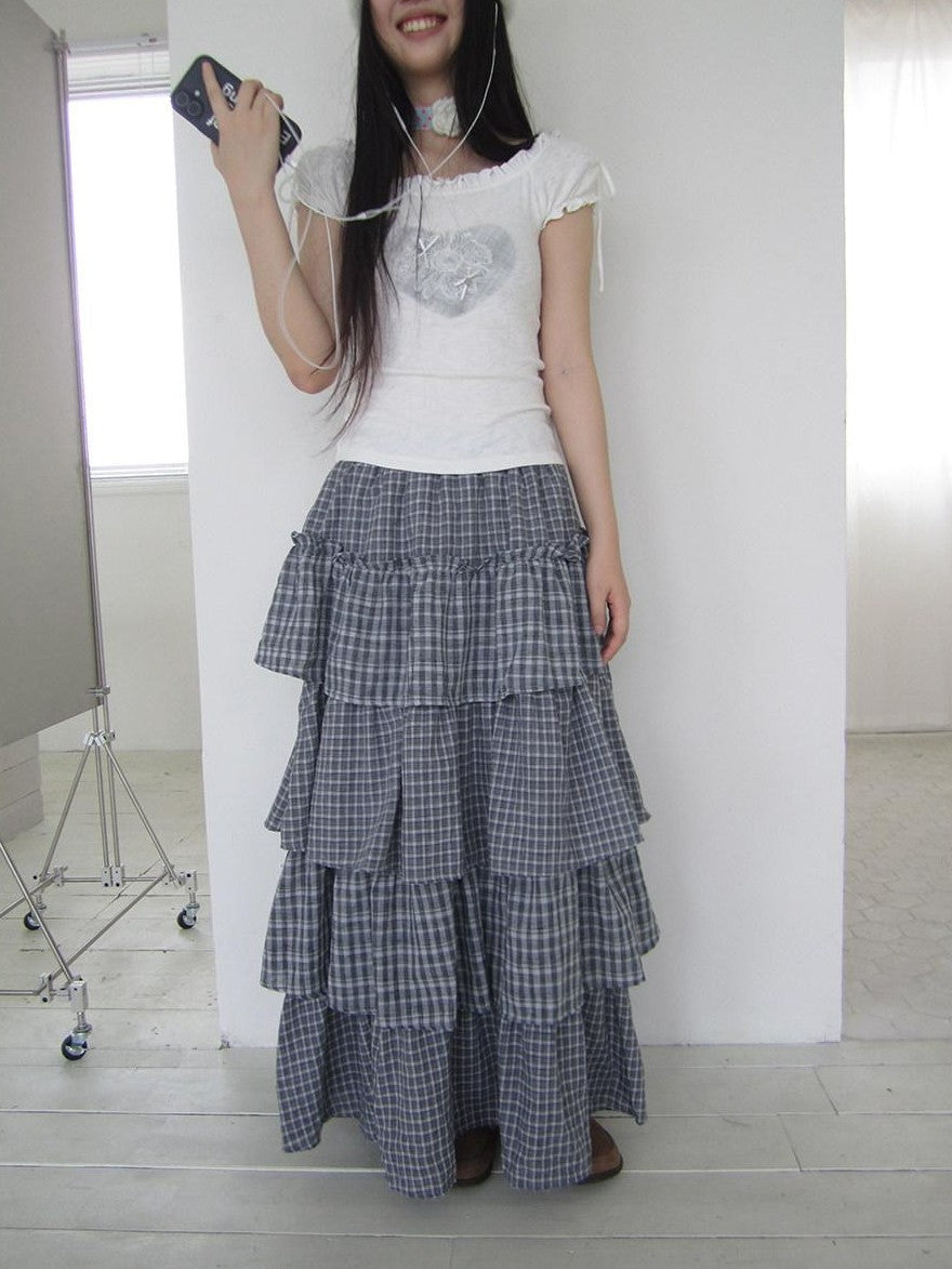 ang project Vintage Layered Plaid Patchwork Tiered Women&